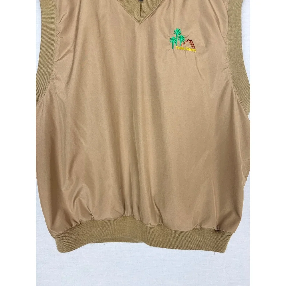 Tri-Mountain Palm Desert Windbreaker Vest Mens Small‎ Tan Khaki V-Neck Golf S